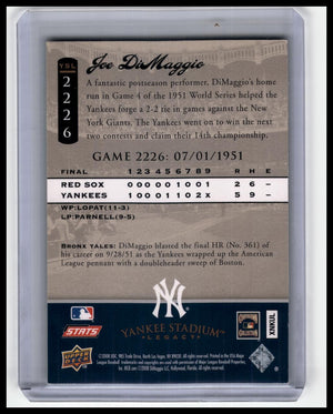 2008 Upper Deck Yankee Stadium Legacy #2225 Joe DiMaggio