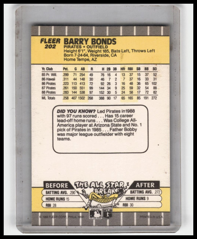 1989 Fleer #202 Barry Bonds